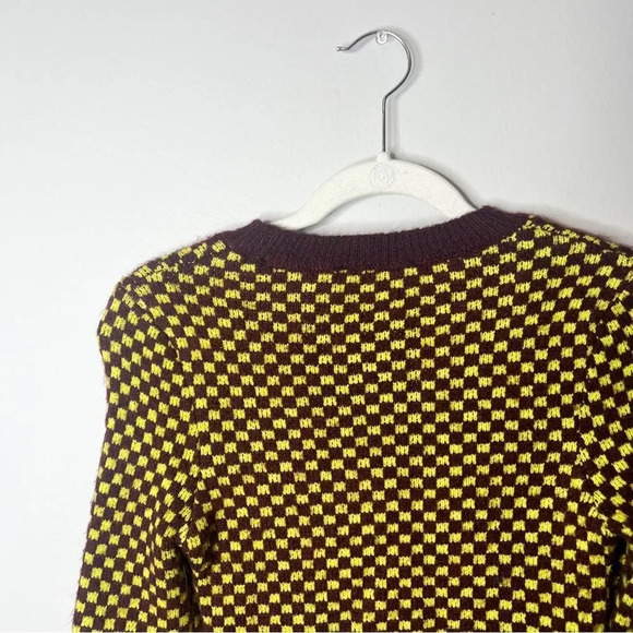 Zara Burgundy Yellow Checker Print Cut Out Sweater - Picture 8 of 8